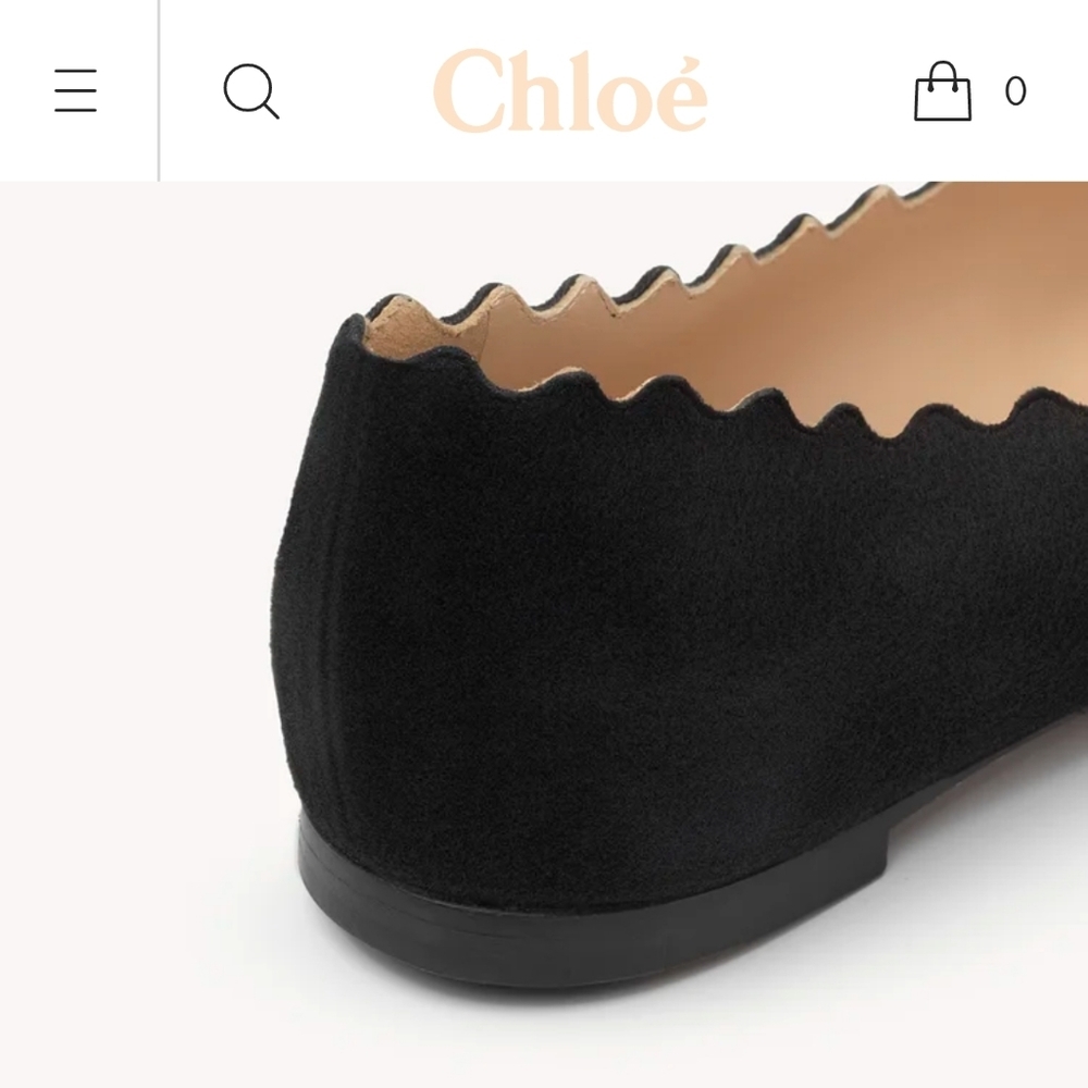 Chloé Lauren Scalloped Black Suede Ballet Flats Size 36 - Picture 2 of 10